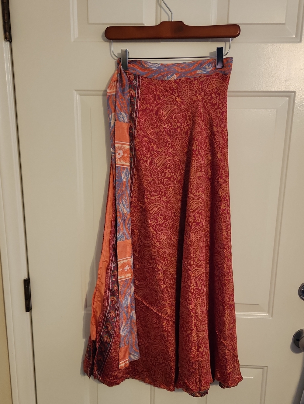 Coral Pink Printed Wrap Maxi Skirt